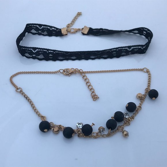 Women Necklace With Black Lace Choker Gold Tone Ch - Picture 6 of 7